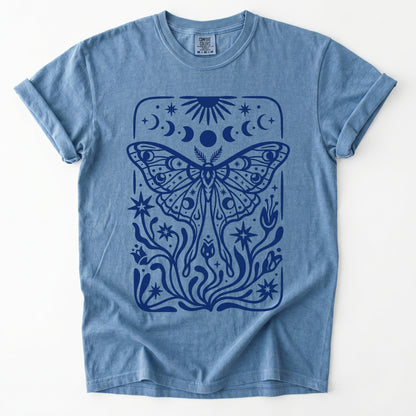 Block Print Celestial Moth Vintage Washed T-Shirt