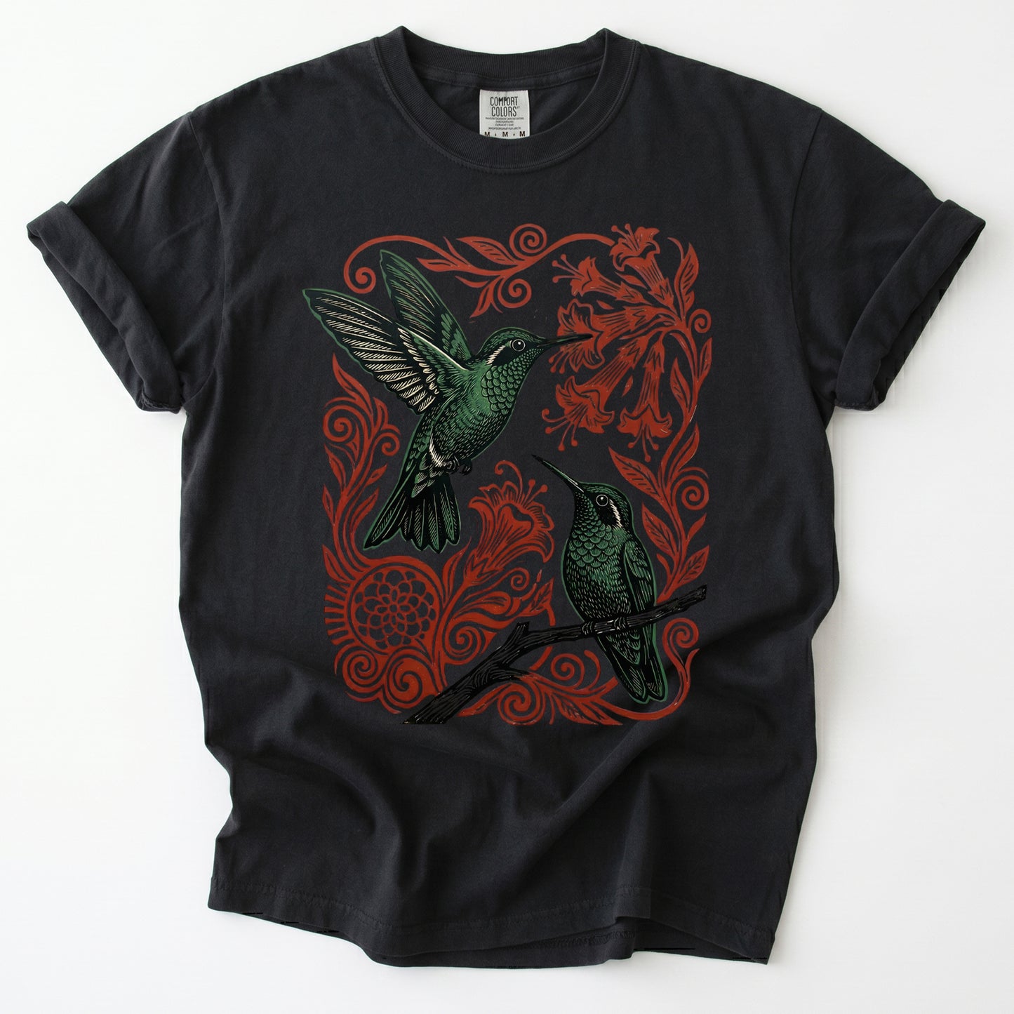 Block Print Hummingbird Vintage Washed T-Shirt