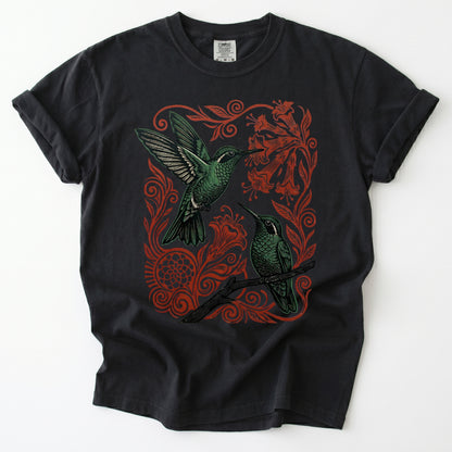 Block Print Hummingbird Vintage Washed T-Shirt