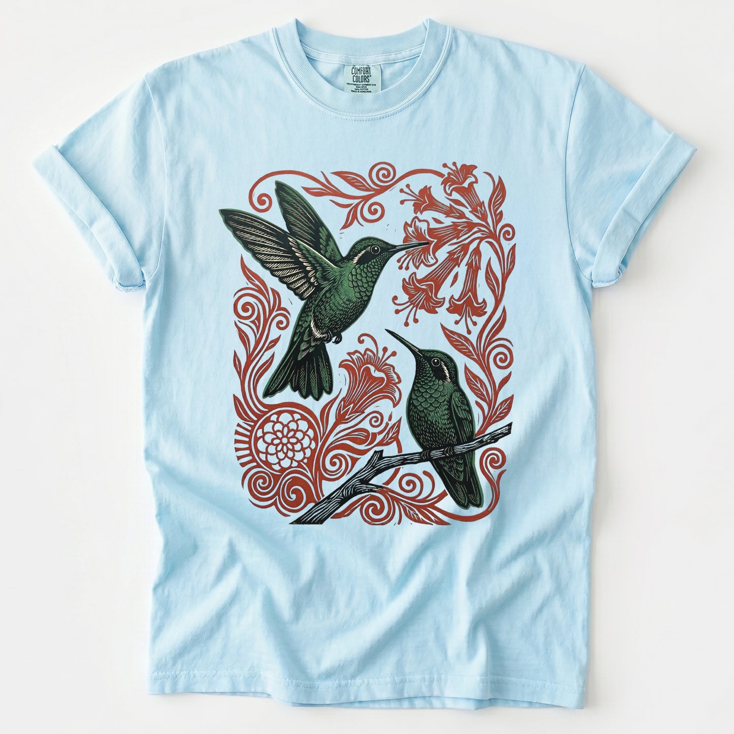 Block Print Hummingbird Vintage Washed T-Shirt