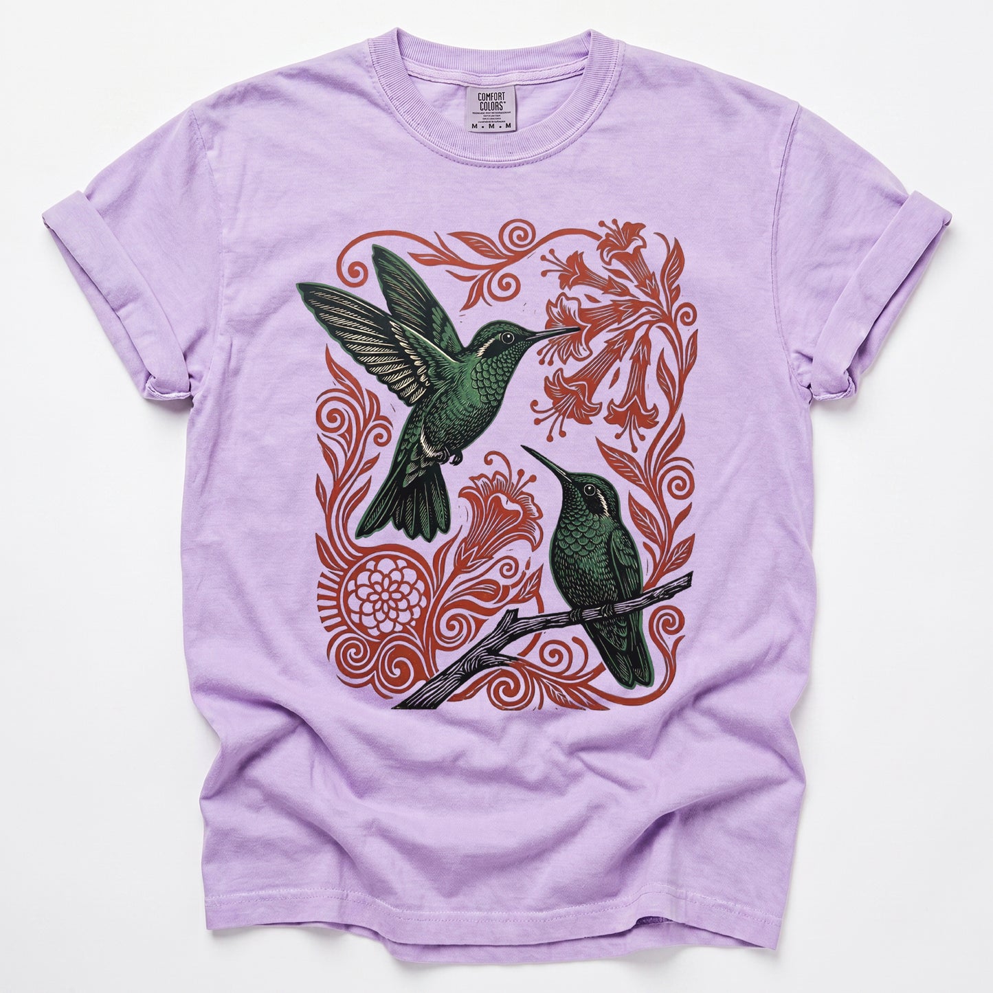 Block Print Hummingbird Vintage Washed T-Shirt