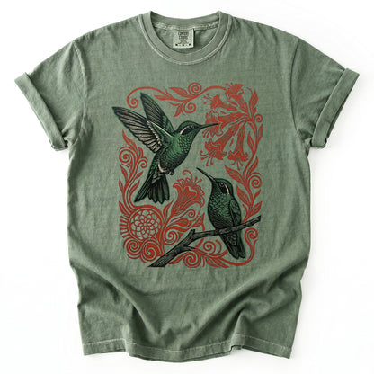 Block Print Hummingbird Vintage Washed T-Shirt