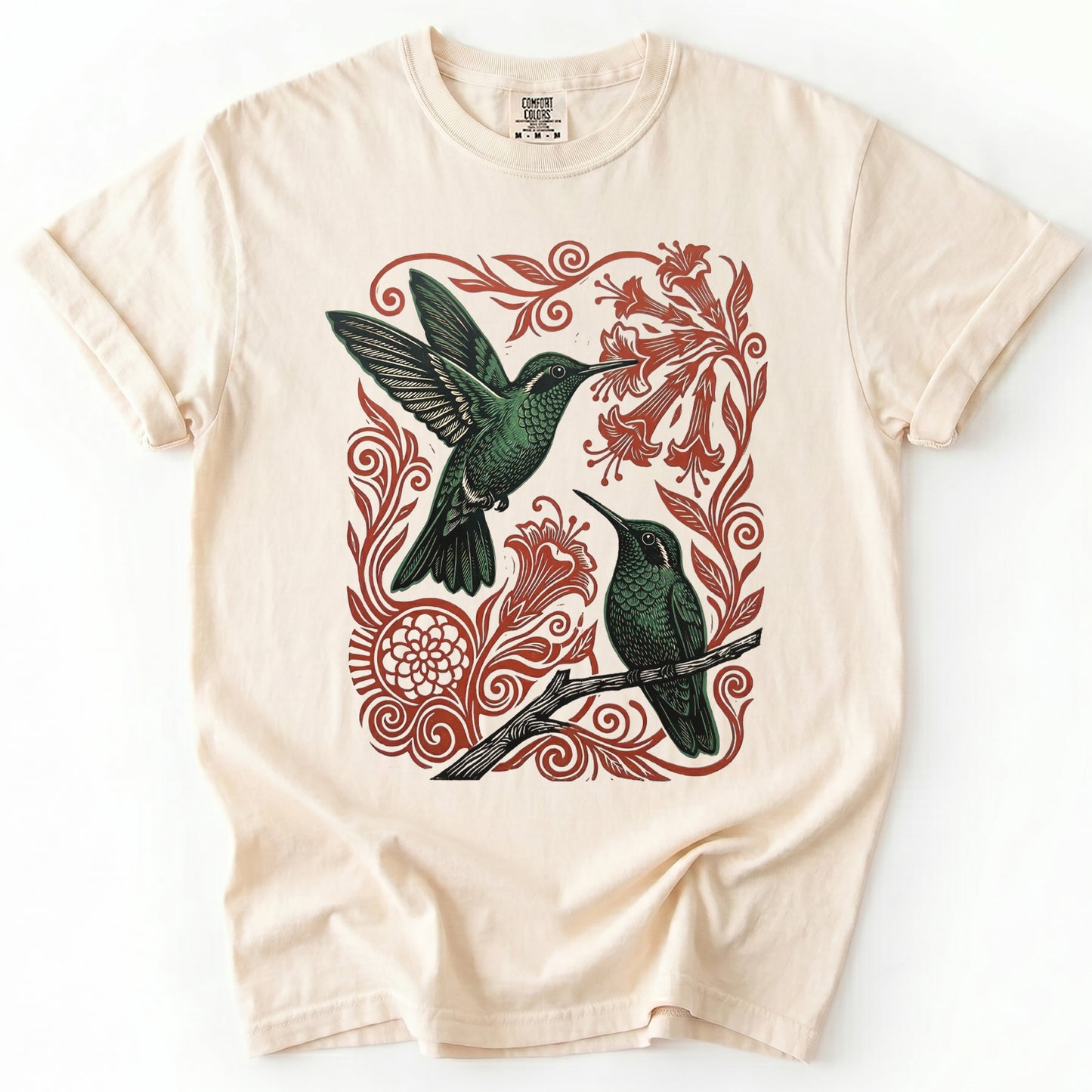Block Print Hummingbird Vintage Washed T-Shirt