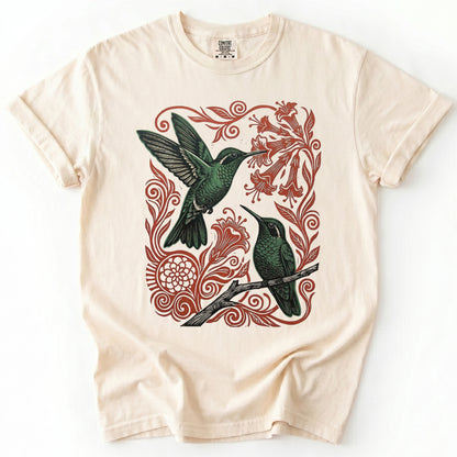 Block Print Hummingbird Vintage Washed T-Shirt