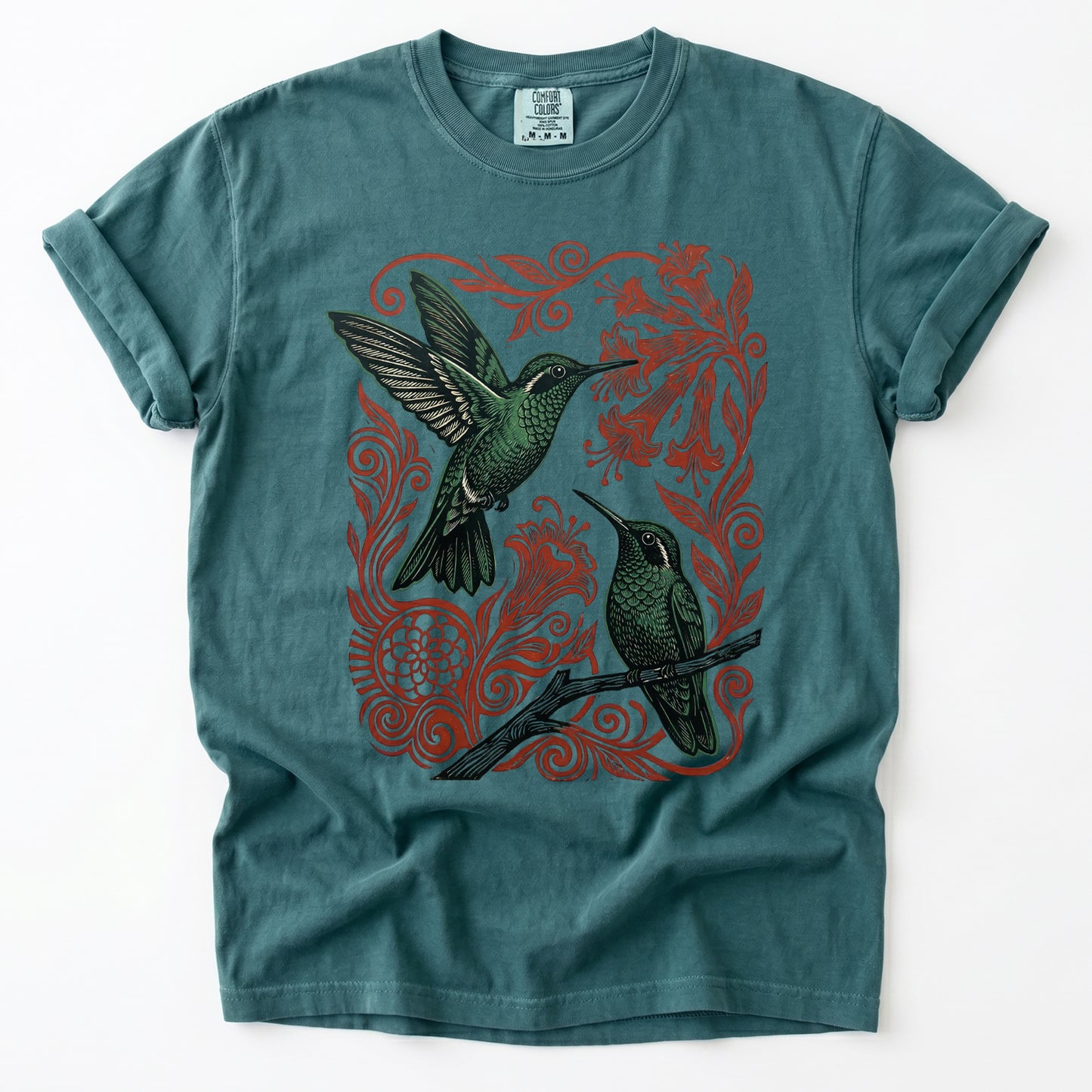 Block Print Hummingbird Vintage Washed T-Shirt