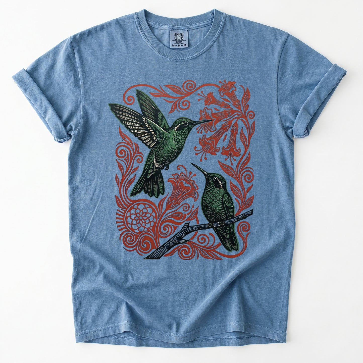 Block Print Hummingbird Vintage Washed T-Shirt