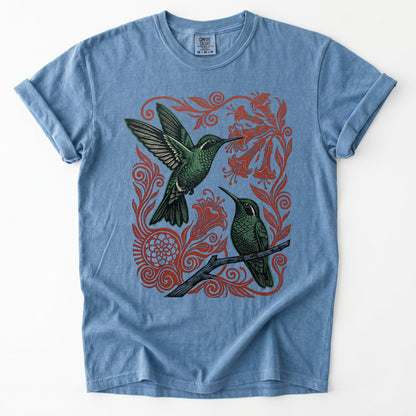 Block Print Hummingbird Vintage Washed T-Shirt
