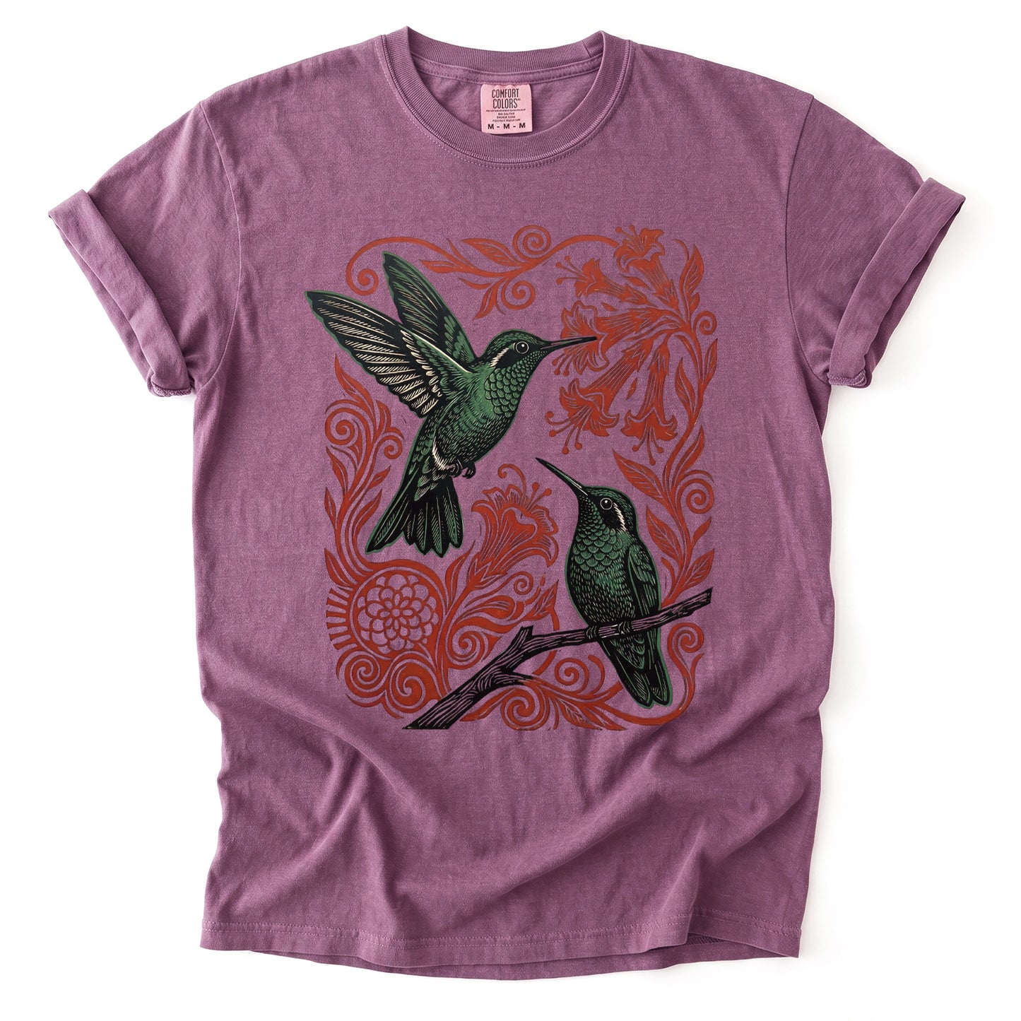 Block Print Hummingbird Vintage Washed T-Shirt