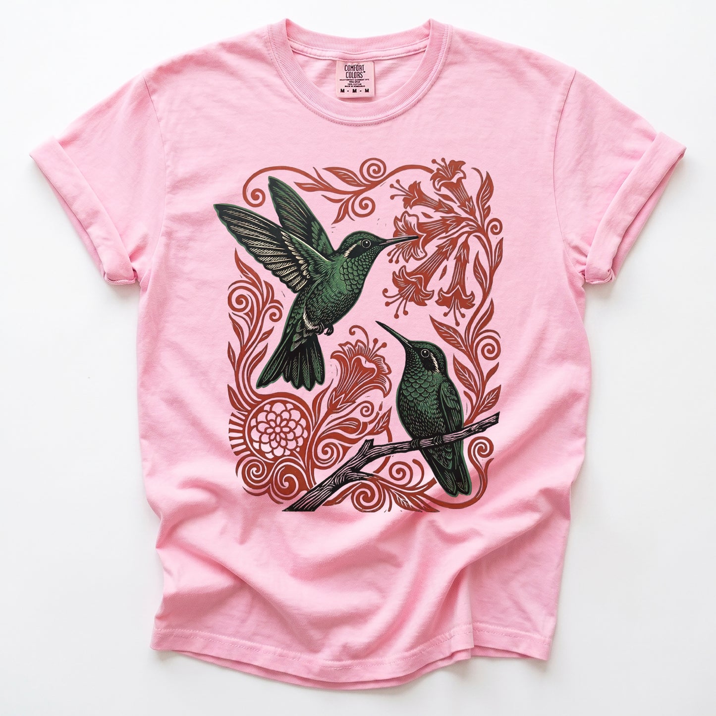 Block Print Hummingbird Vintage Washed T-Shirt