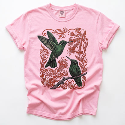 Block Print Hummingbird Vintage Washed T-Shirt