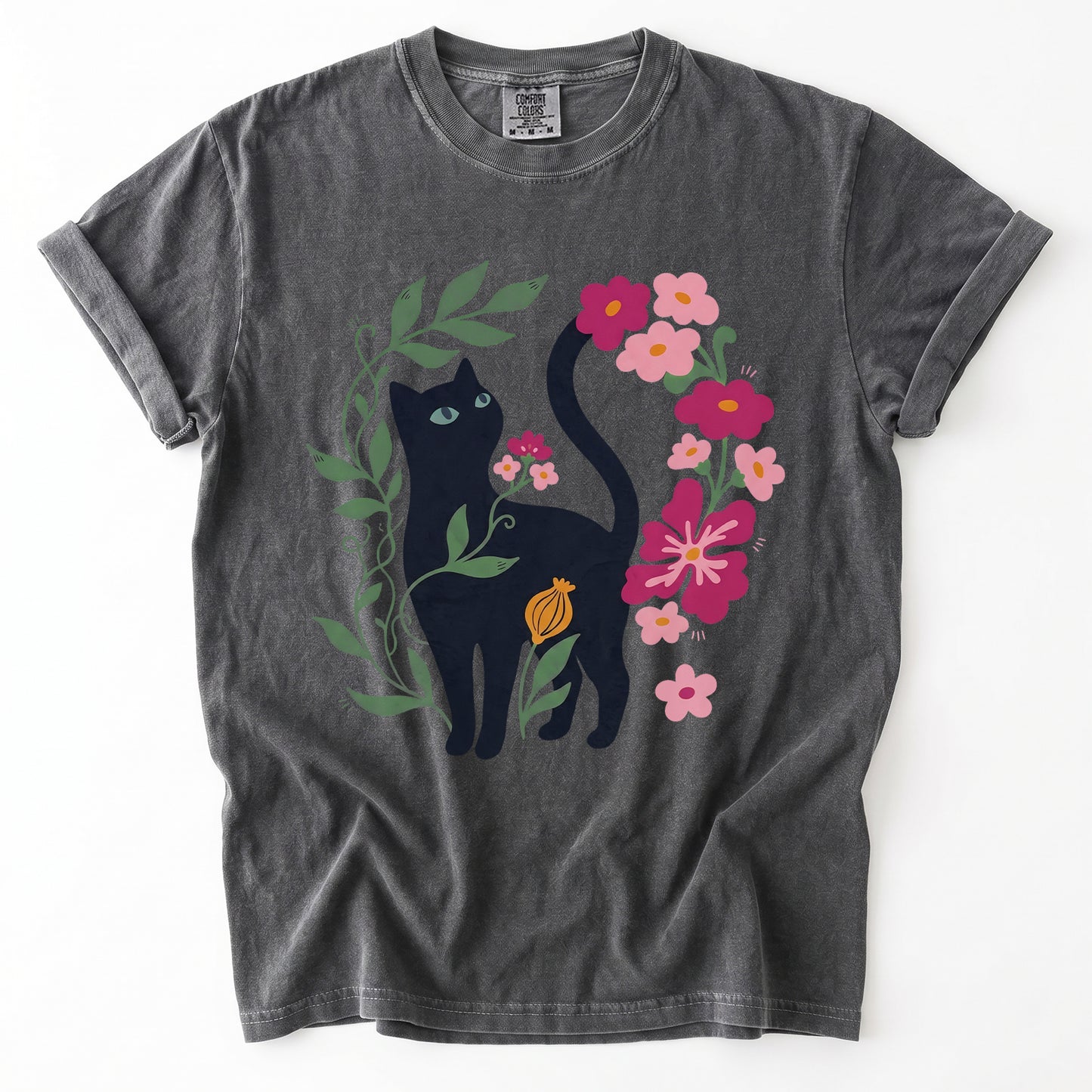 Whimsical Black Cat Heavyweight T-Shirt