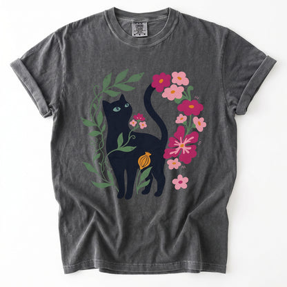 Whimsical Black Cat Heavyweight T-Shirt