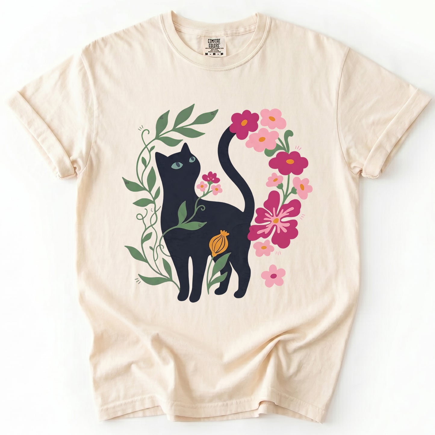 Whimsical Black Cat Heavyweight T-Shirt