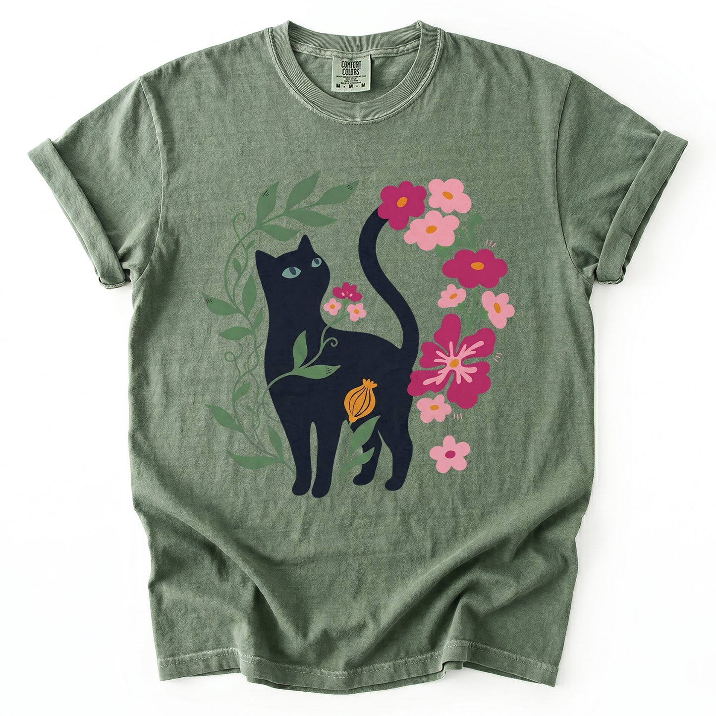 Whimsical Black Cat Heavyweight T-Shirt