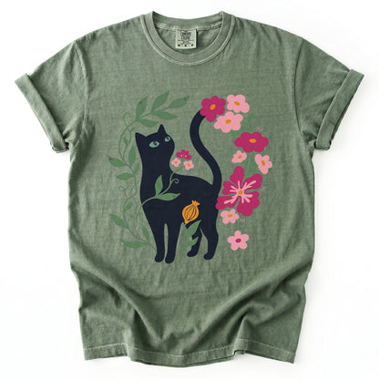 Whimsical Black Cat Heavyweight T-Shirt