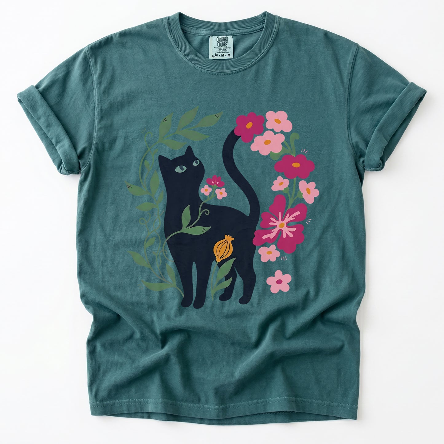 Whimsical Black Cat Heavyweight T-Shirt