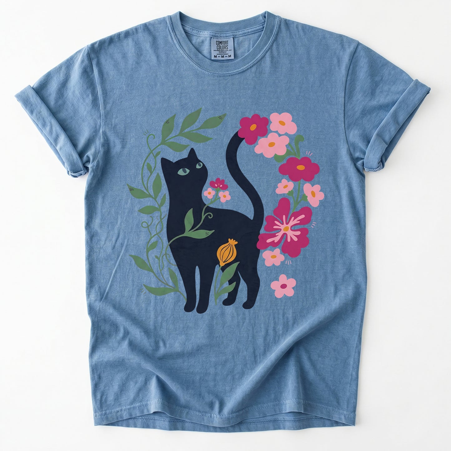 Whimsical Black Cat Heavyweight T-Shirt