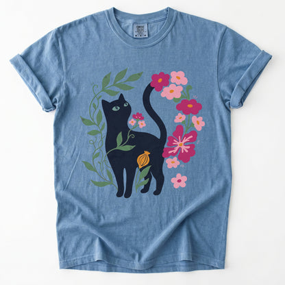 Whimsical Black Cat Heavyweight T-Shirt