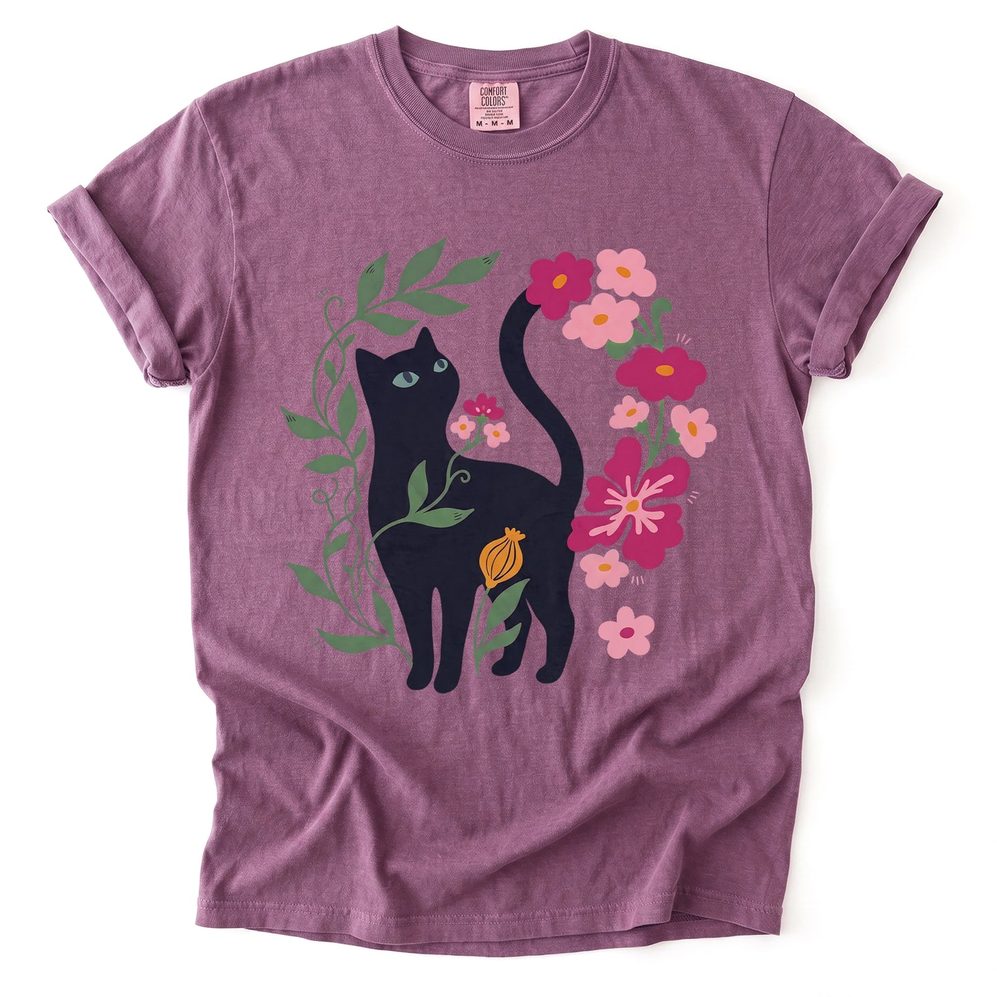 Whimsical Black Cat Heavyweight T-Shirt