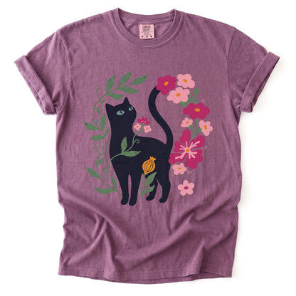 Whimsical Black Cat Heavyweight T-Shirt
