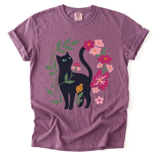 Whimsical Black Cat Heavyweight T-Shirt