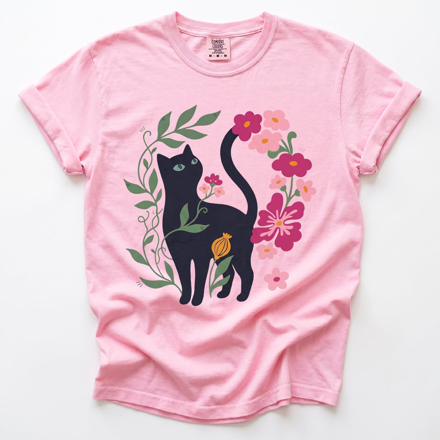 Whimsical Black Cat Heavyweight T-Shirt