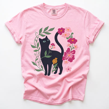 Whimsical Black Cat Heavyweight T-Shirt