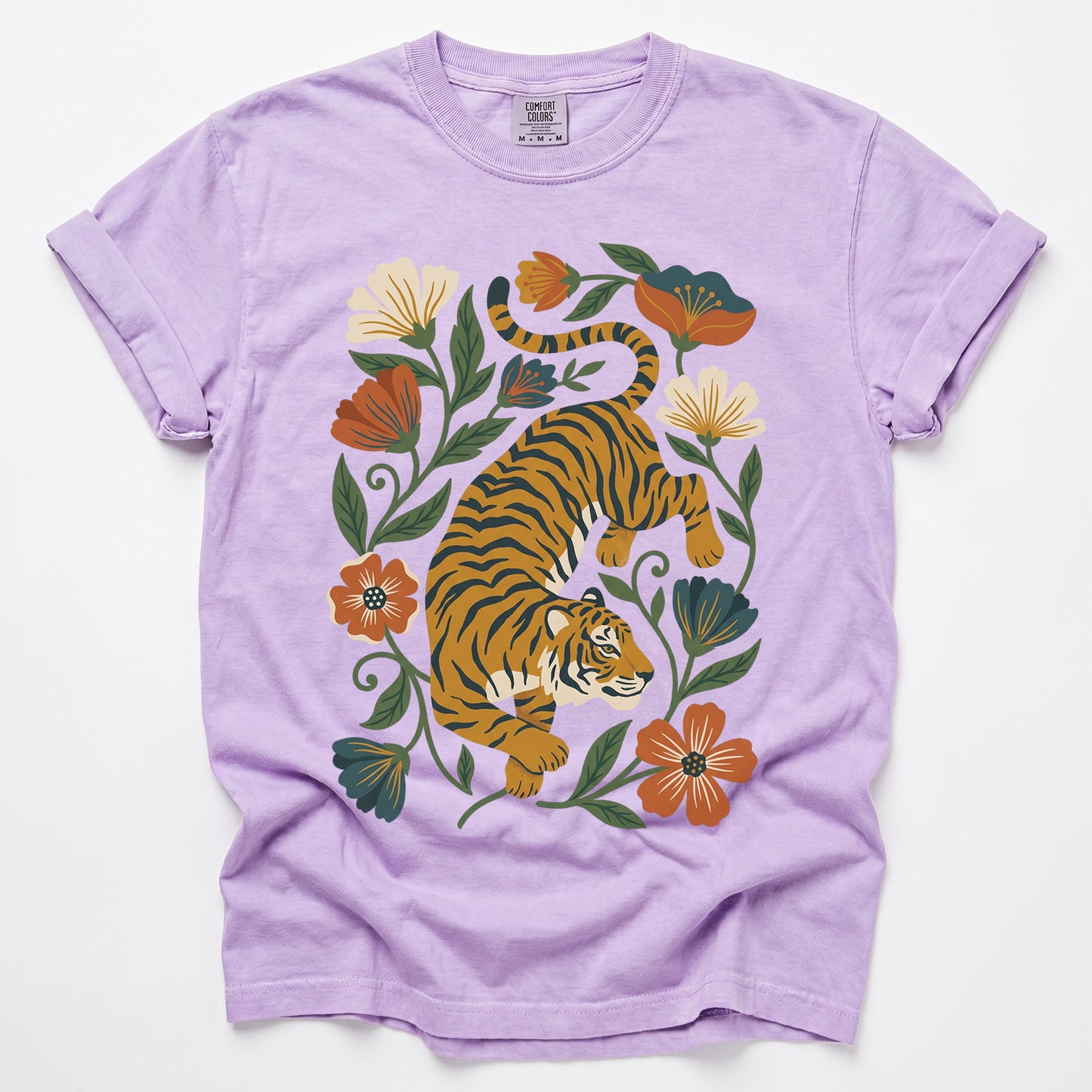 Retro Botanical Tiger Vintage Washed T-Shirt