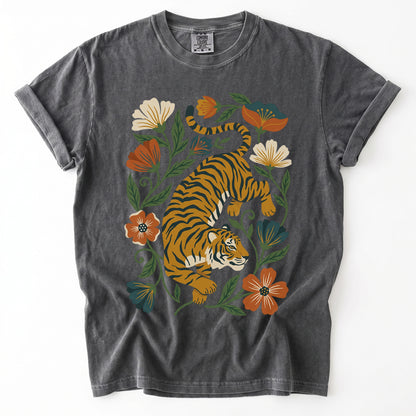 Retro Botanical Tiger Vintage Washed T-Shirt