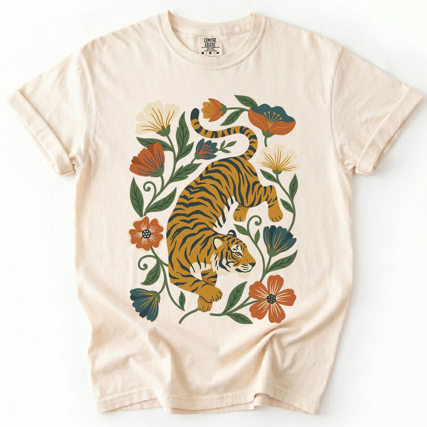 Retro Botanical Tiger Vintage Washed T-Shirt