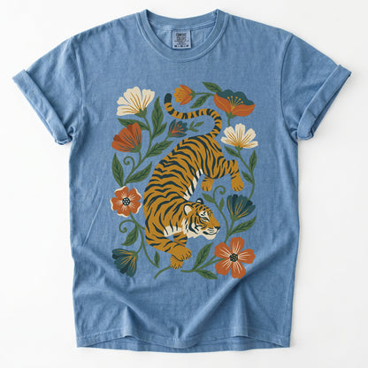 Retro Botanical Tiger Vintage Washed T-Shirt