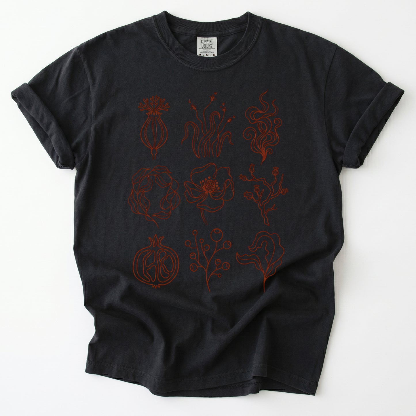 Botanical Line Art Grid Vintage Washed T-Shirt