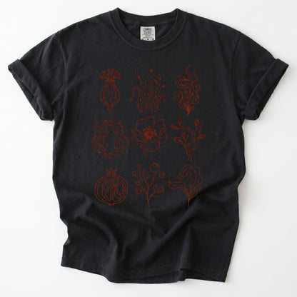 Botanical Line Art Grid Vintage Washed T-Shirt