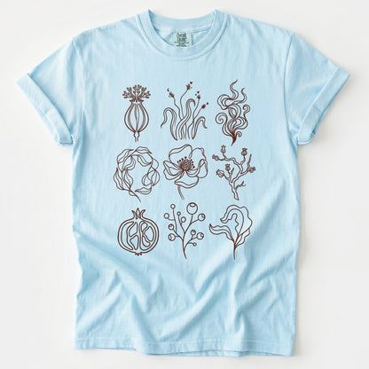 Botanical Line Art Grid Vintage Washed T-Shirt