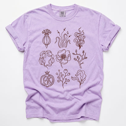Botanical Line Art Grid Vintage Washed T-Shirt