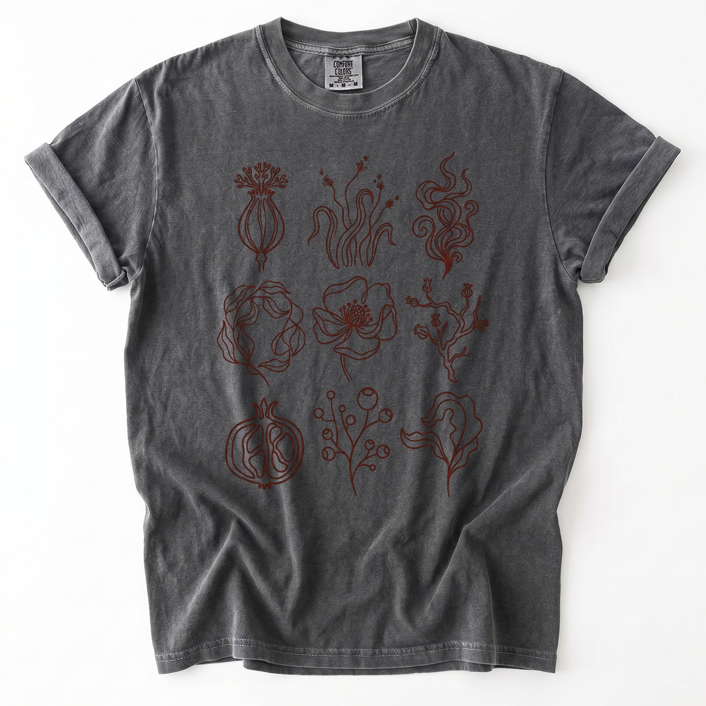 Botanical Line Art Grid Vintage Washed T-Shirt