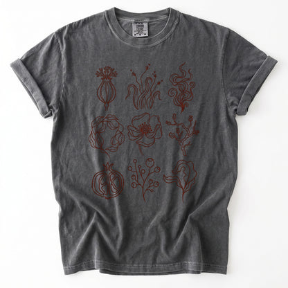 Botanical Line Art Grid Vintage Washed T-Shirt