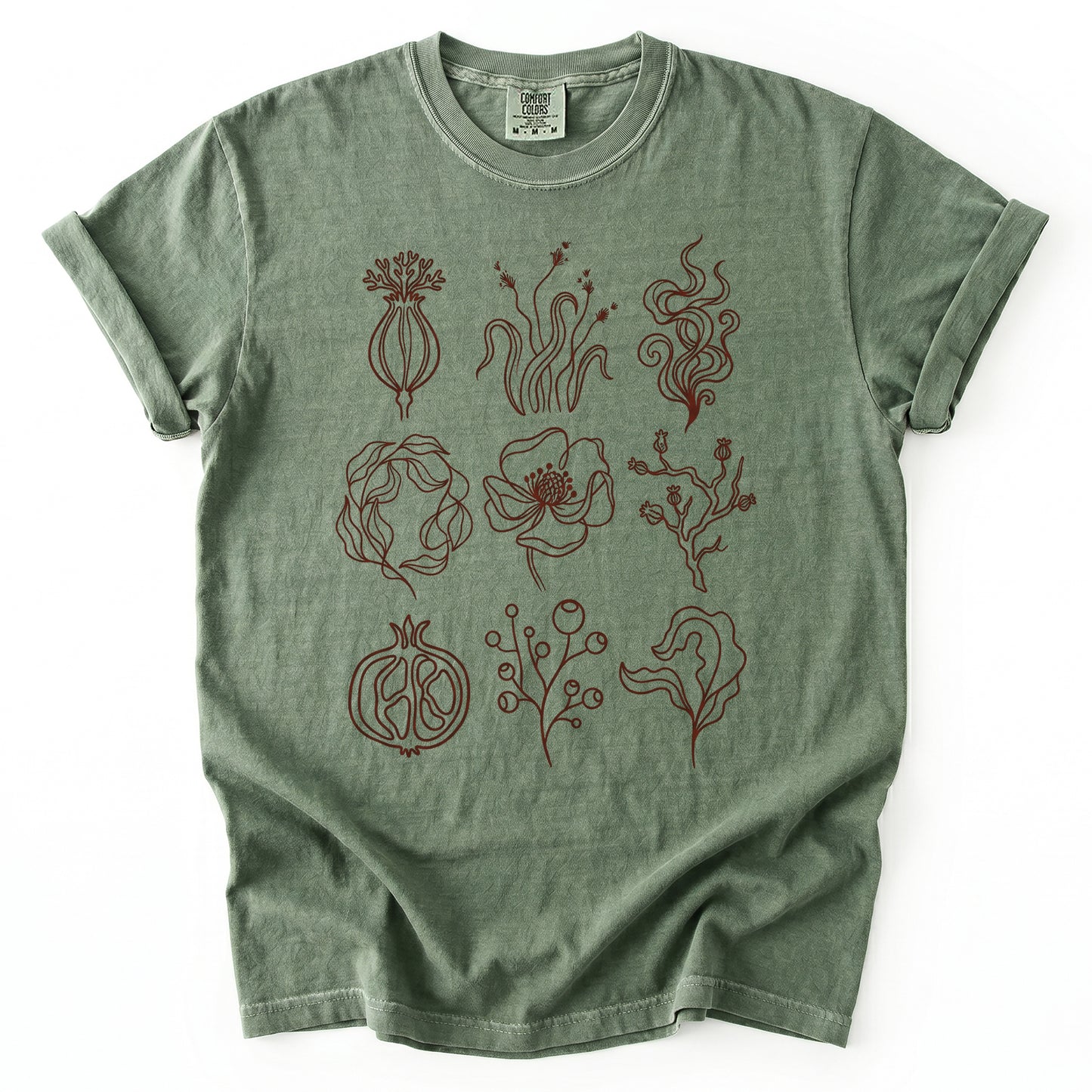 Botanical Line Art Grid Vintage Washed T-Shirt