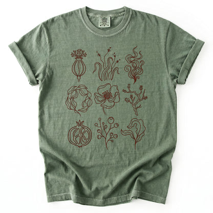 Botanical Line Art Grid Vintage Washed T-Shirt