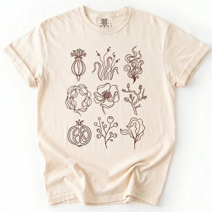 Botanical Line Art Grid Vintage Washed T-Shirt