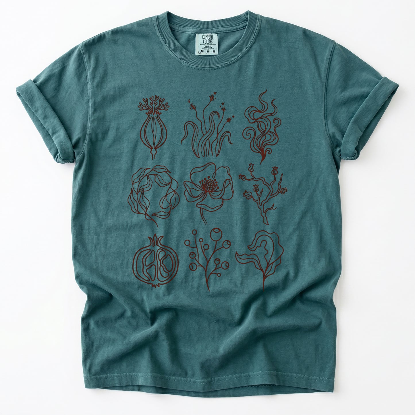 Botanical Line Art Grid Vintage Washed T-Shirt