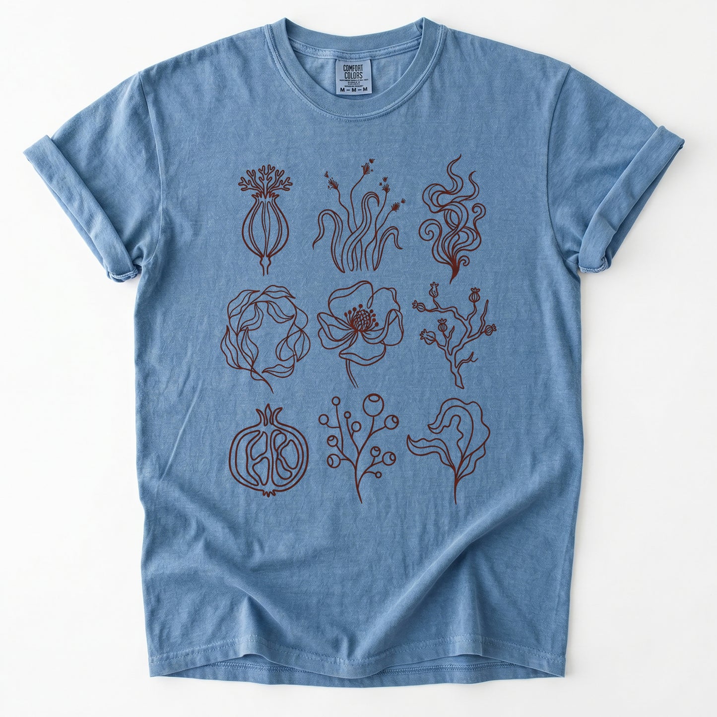 Botanical Line Art Grid Vintage Washed T-Shirt
