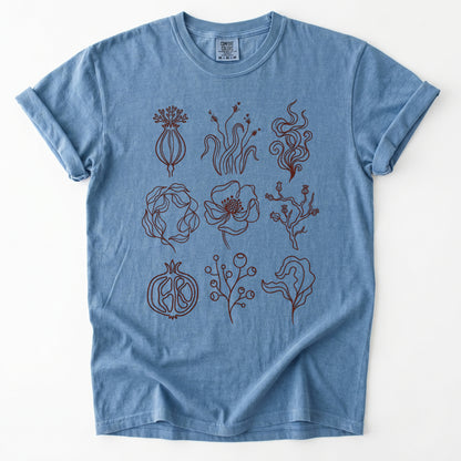 Botanical Line Art Grid Vintage Washed T-Shirt