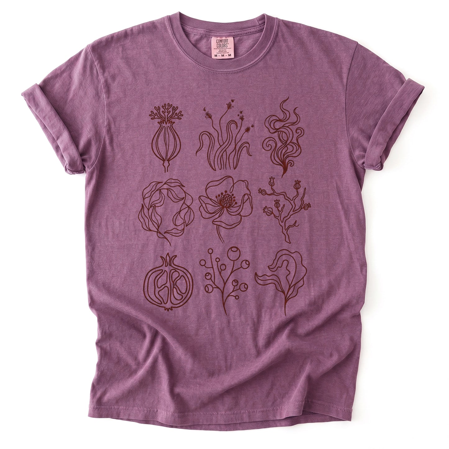 Botanical Line Art Grid Vintage Washed T-Shirt