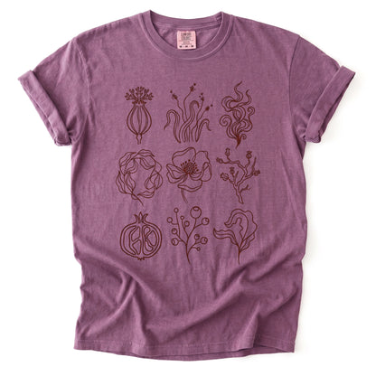 Botanical Line Art Grid Vintage Washed T-Shirt