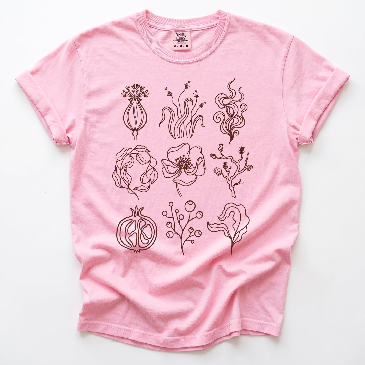 Botanical Line Art Grid Vintage Washed T-Shirt