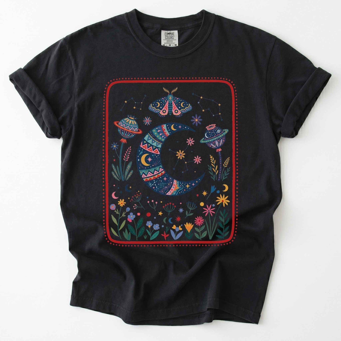 Folk Art Botanical Moon Vintage Washed T-Shirt