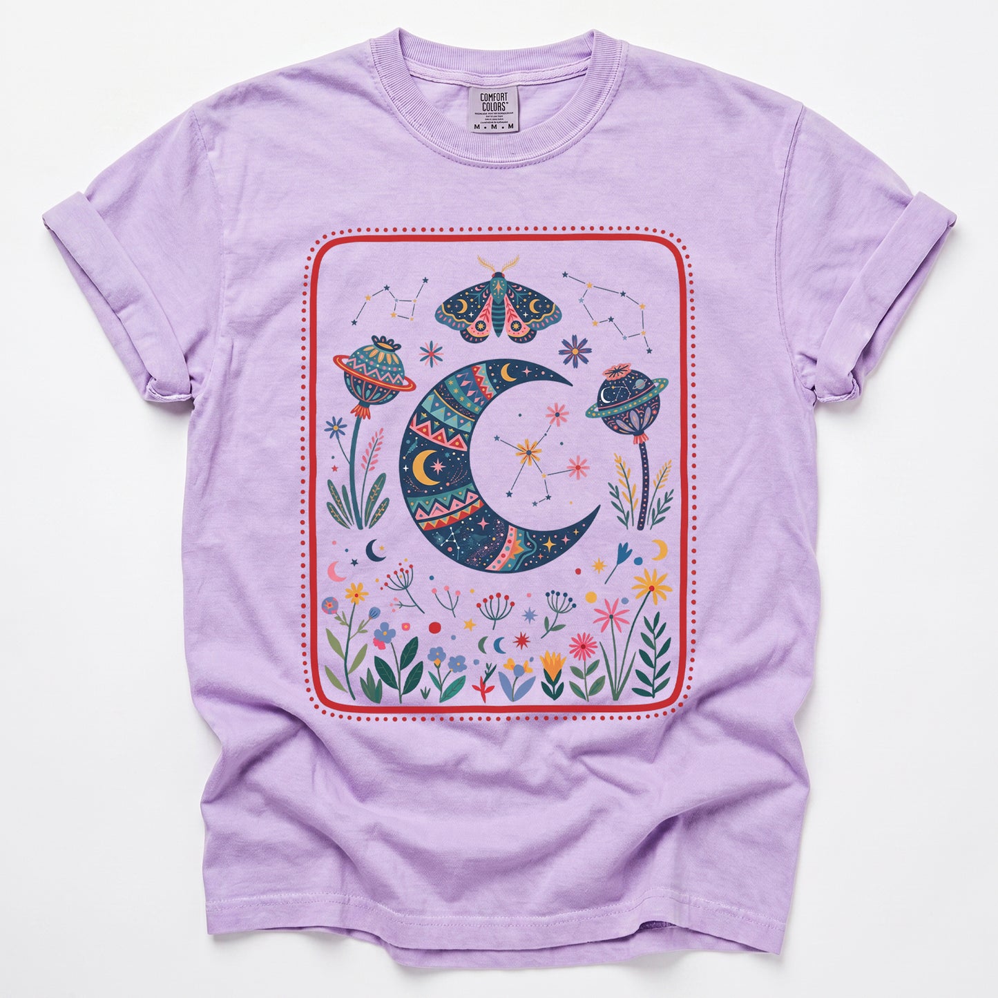 Folk Art Botanical Moon Vintage Washed T-Shirt