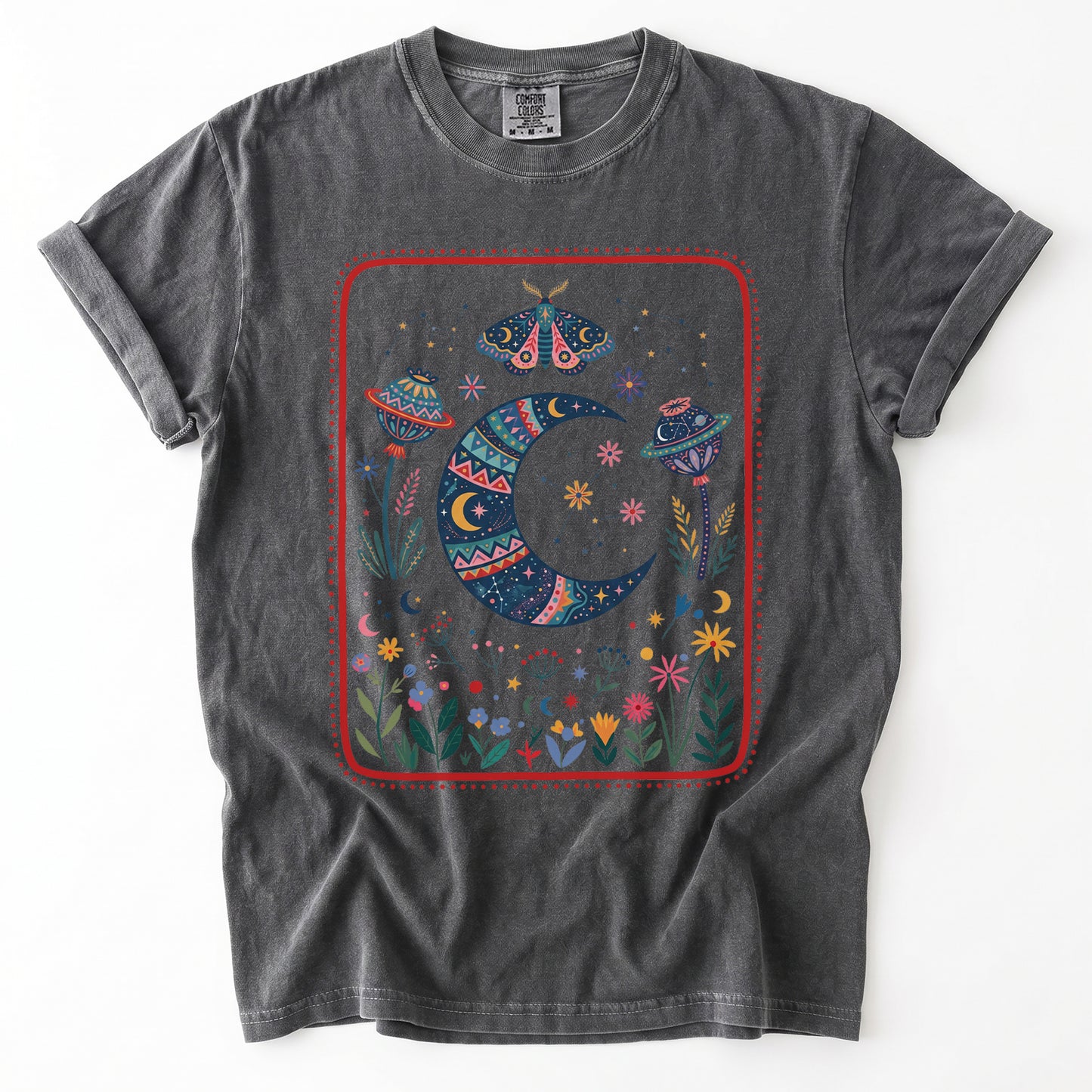 Folk Art Botanical Moon Vintage Washed T-Shirt