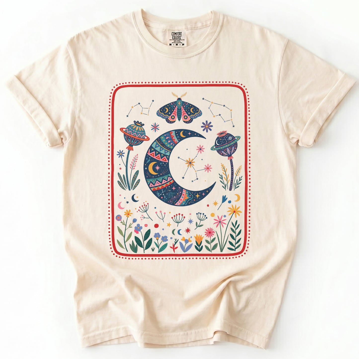 Folk Art Botanical Moon Vintage Washed T-Shirt